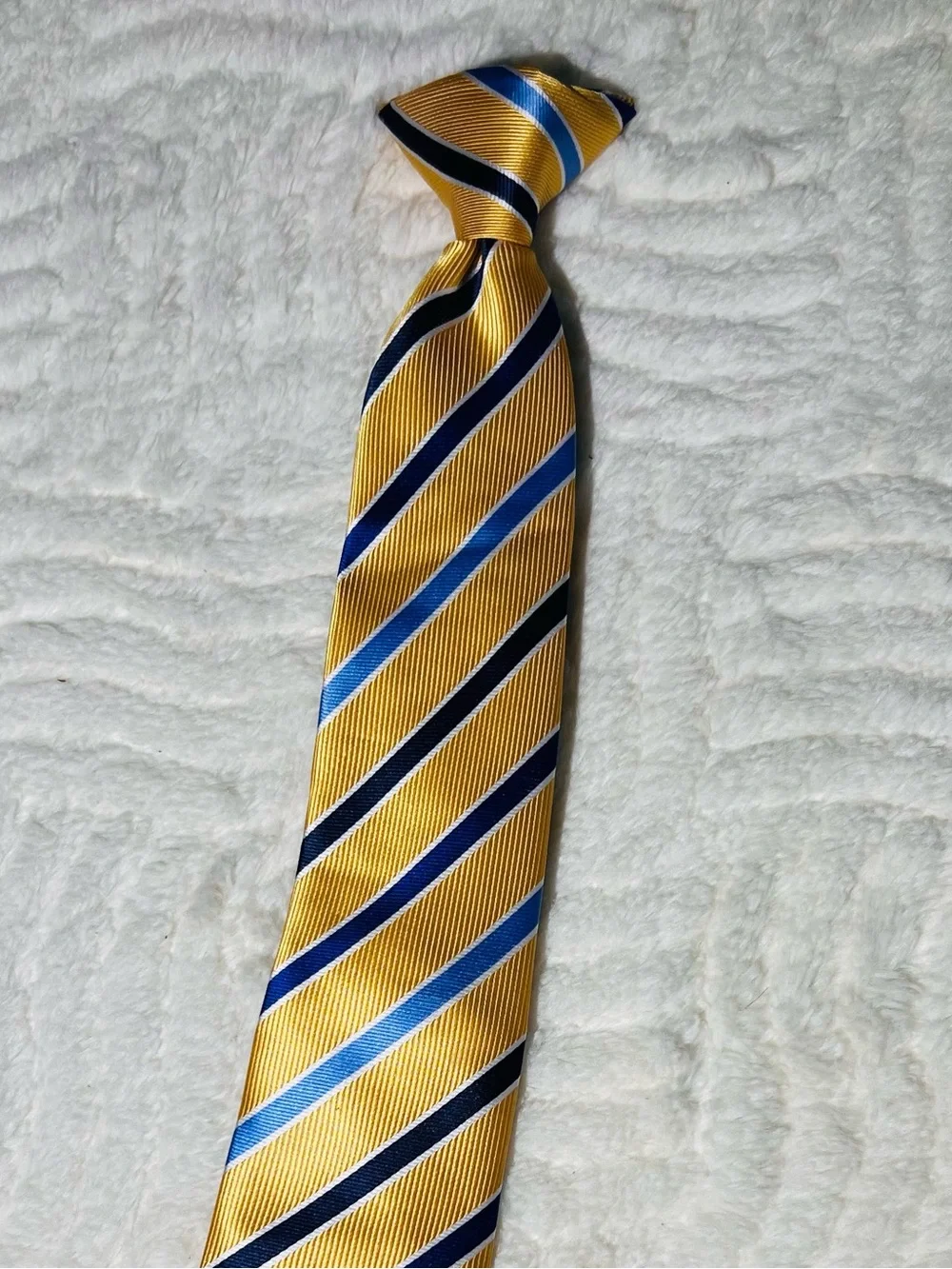 bill blass Yellow Tie with Blue and Navy Diagonal Stripes